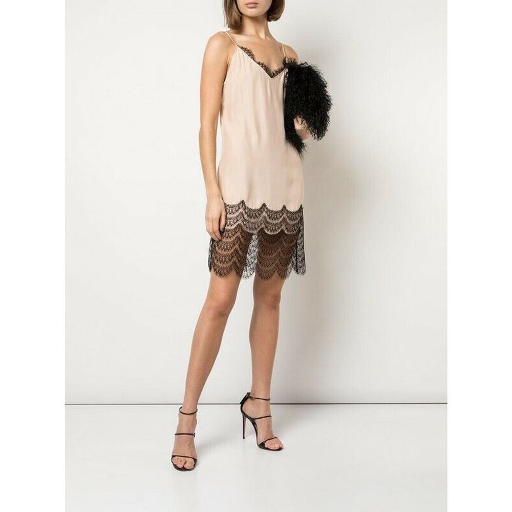 Sexy, Classic Kiki de Montasse Slip Lace Trim Mini Dress in Blush and Black sz10